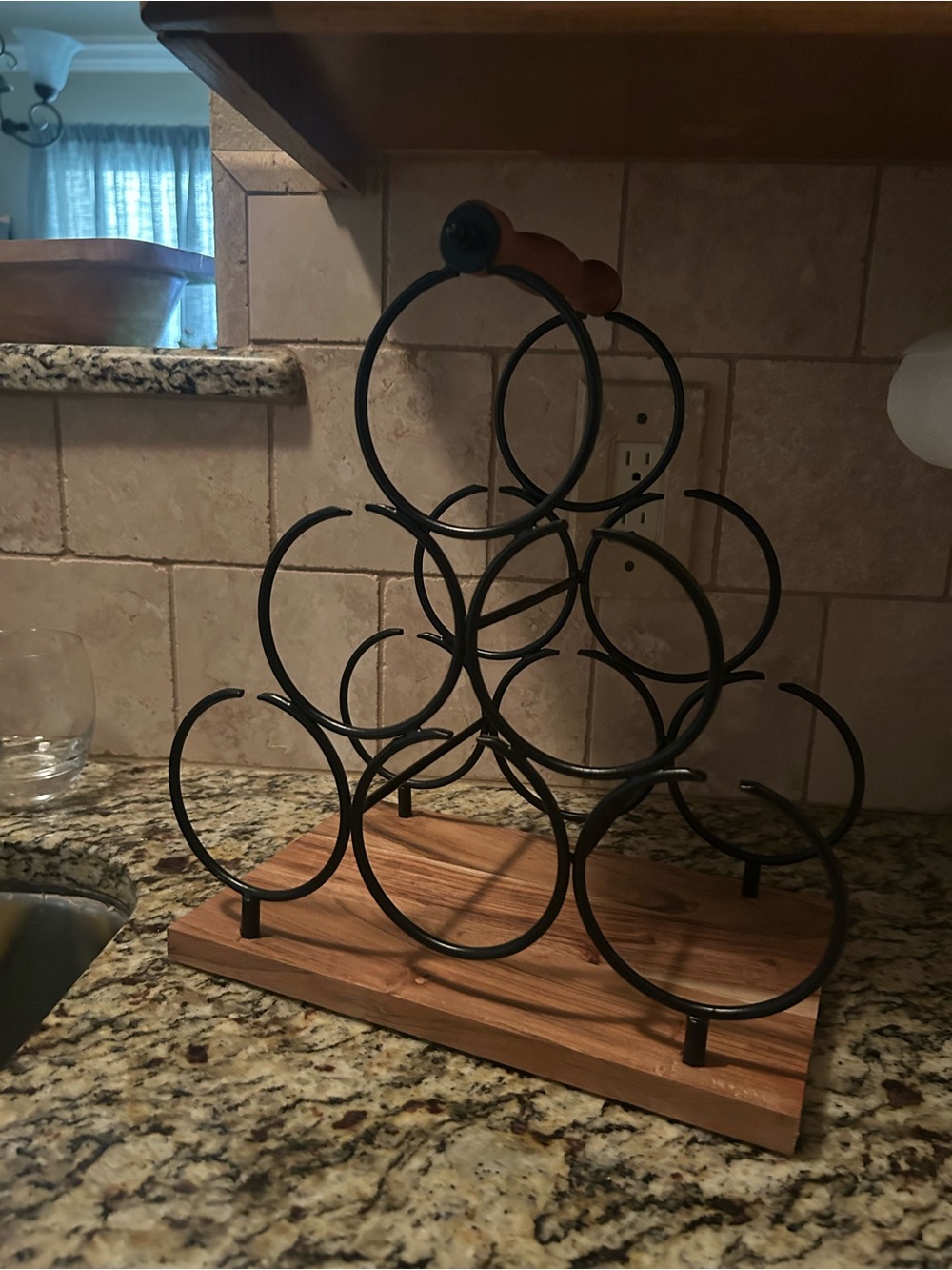 Black Metal & Wood Wine Rack - 6 Bottle Tabletop Holder - Picture 3 of 3